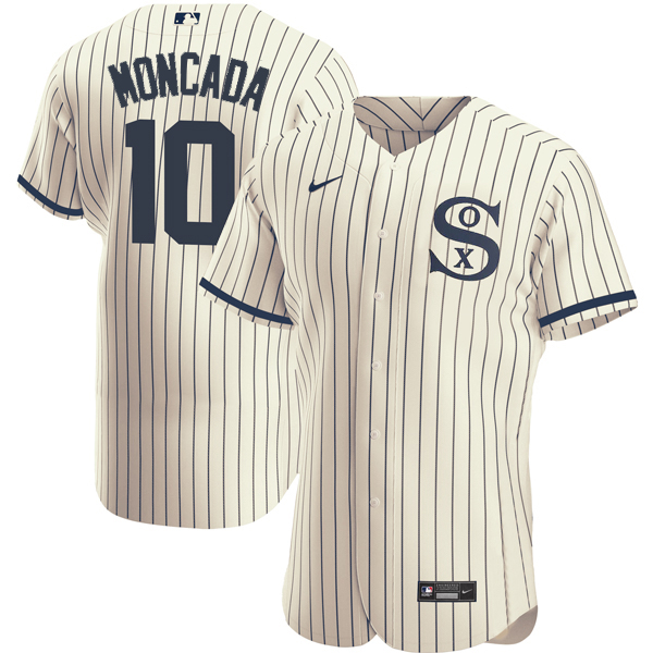 Men's Chicago White Sox #10 Yoan Moncada 2021 Cream/Navy Field of Dreams Name&Number Flex Base Stitched Jersey Men's Chicago White Sox #10 Yoan Moncada 2021 Cream/Navy Field of Dreams Name&Number Flex Base Stitched Jersey
